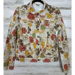 Susan Bristol Womens 10 Vintage orange white retro floral Cropped Denim Jacket